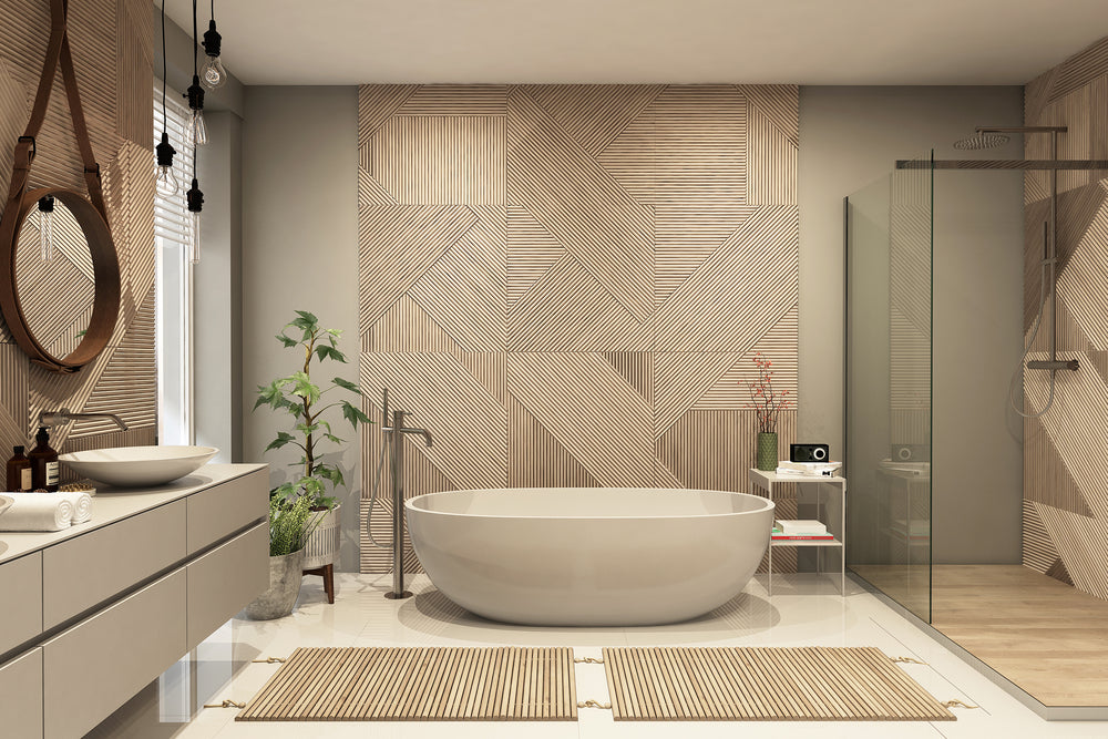 selbst designtes Badezimmer im Holzstil