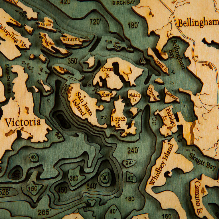 Salish Sea Wood Map Below The Boat - Salish Sea