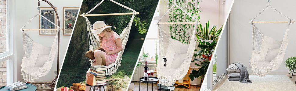 Ecd Germany - Hamac chaise suspendue balançoire beige portable jardin siège  camping 2 oreiller - Hamac - Rue du Commerce