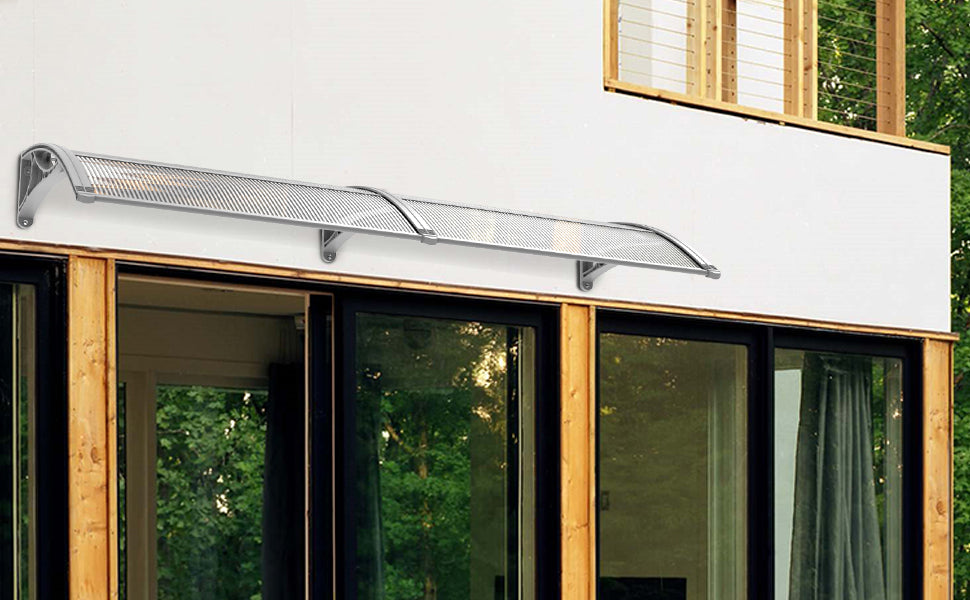 Auvent Primematik Auvent de porte et fenêtres 200x80 cm gris foncé.  Marquise solaire abri banne entrée protection avec support noir