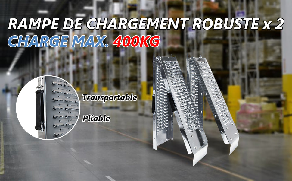 2x rampe de chargement pliable 160x22.5cm 400kg acier galvanisé