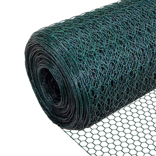 Grillage a poule avec fils renforces 0.8mm et maille extra fine 13mm en PVC gaine vert 1x10M - VOUNOT