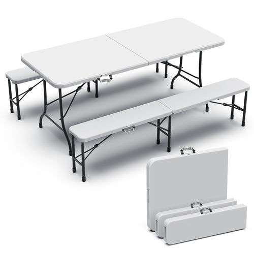 Ensemble de Table et bancs camping pliables 180cm HDPE blanc - VOUNOT FR