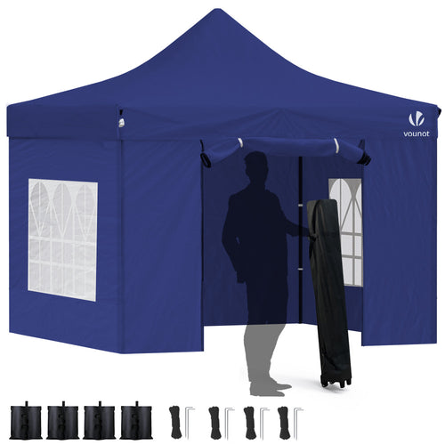 Tonnelle de jardin renforcée 3x3m pliable avec 4 parois et sac de transport a roulette bleue - VOUNOT FR