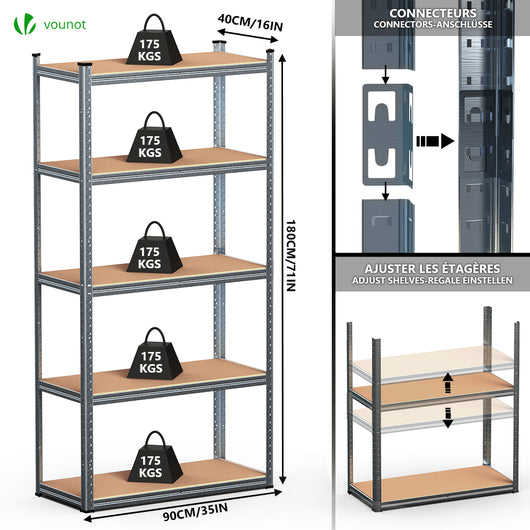 Yaheetech Étagère Garage Étagère de Rangement à 5 Niveaux pour