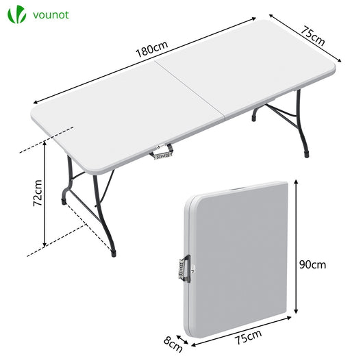 Table de camping pique nique pliable 180cm HDPE blanc
