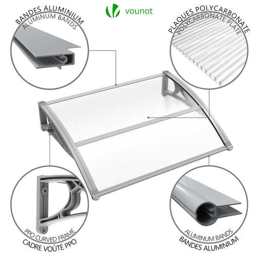 Vounot Auvent De Porte Marquise 200x80 Cm Transparent En Polycarbonate Anti  Uv : l'unité de 4.0 kg à Prix Carrefour