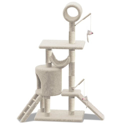 Arbre à Chat 154cm avec Griffoir Plateforme Niche XXL Beige - VOUNOT