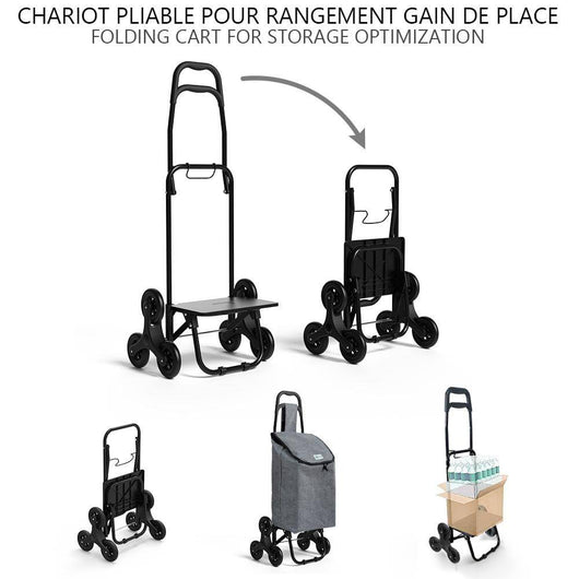 VOUNOT Chariot de Courses Solide Pliable avec Compartiment Isotherme 6 Roues  3 en 1 Sac à Dos Sac de Rangement Caddie Panier Montant Escalier Grande  Capacité de 40L Charge Max 30Kg Noir 