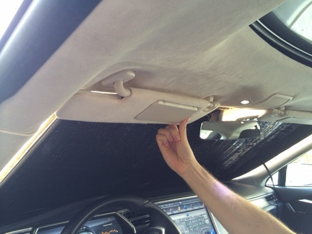 Tesla Model S HeatShield Custom Gold Series Sunshade Installation