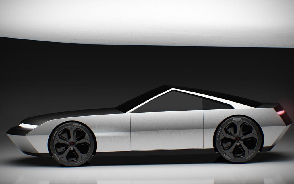 Tesla Cyber Roadster concept design based on the Cybertruck (side view).