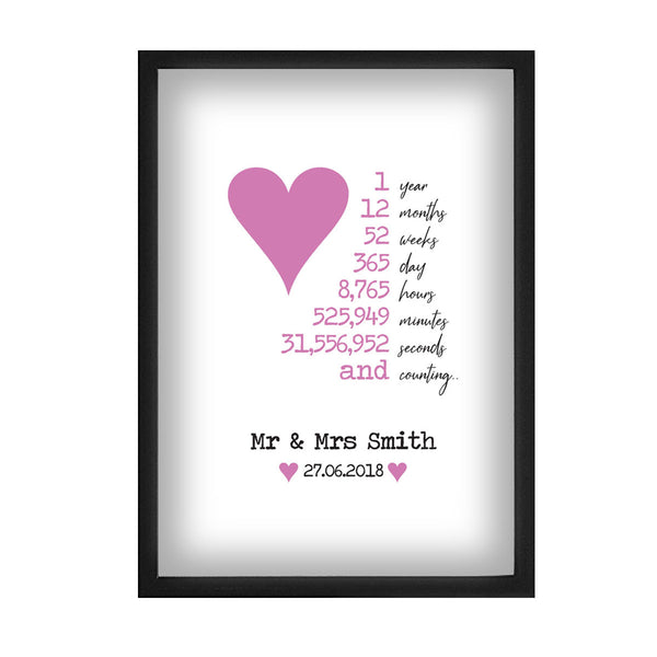 Personalised 1st Year Wedding Anniversary Print - Paper Anniversary Gift 0