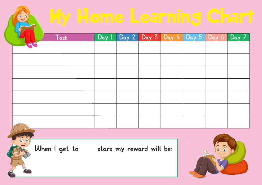 Pink Childrens Home Learning Reward Chart - Daily Routine - DOWNLOAD ...