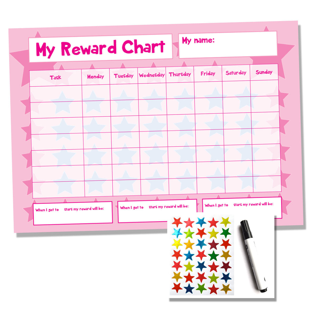 Pink A4 Childrens Reward Chart - Sticker Chart – Rewarding Designs