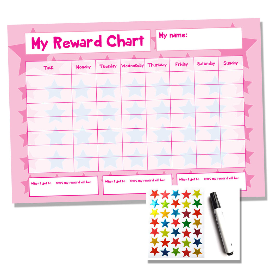 Pink A4 Childrens Reward Chart Sticker Chart Rewarding Designs