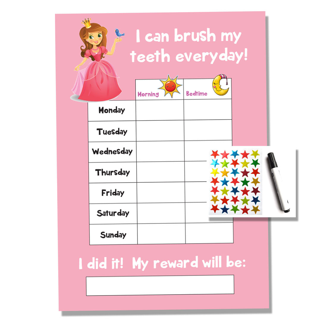 Princess Tooth Teeth Brushing Kids A4 Reward Chart – Rewarding Designs