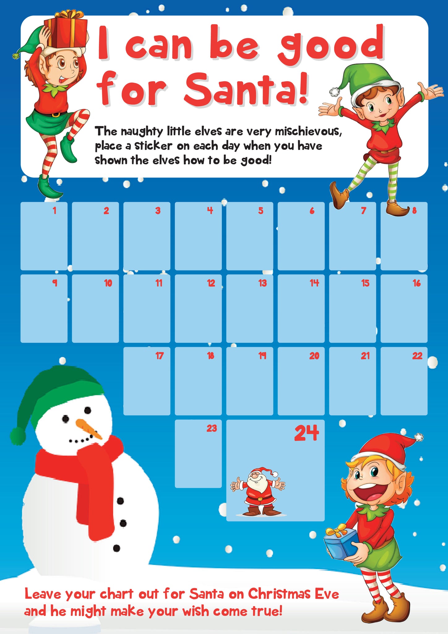 Christmas Reward Chart Kids Children Good Behaviour Xmas Countdown T