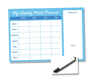 Weekly Wipe Clean Metal A4 Meal / Food Planner - Blue