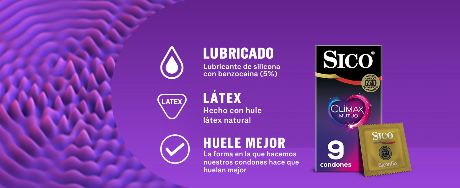 Sico Clímax Mutuo lubricados con silicona para disfrutar de una experiencia más cómoda y suave, sin irritación.