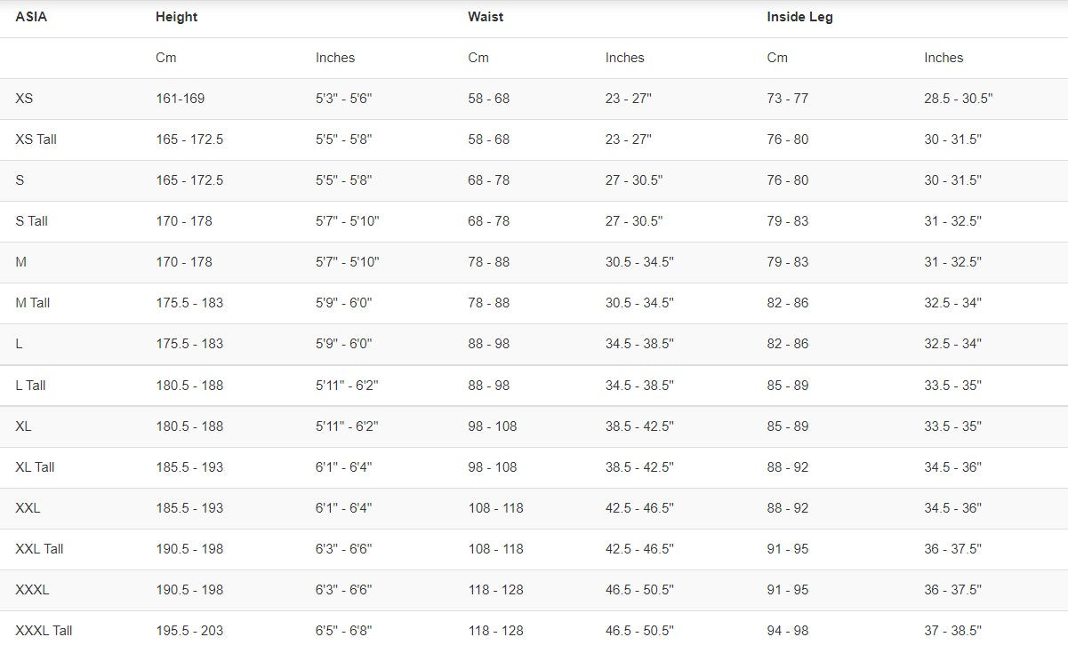 Men's Size Chart – Living Oceans Pte Ltd