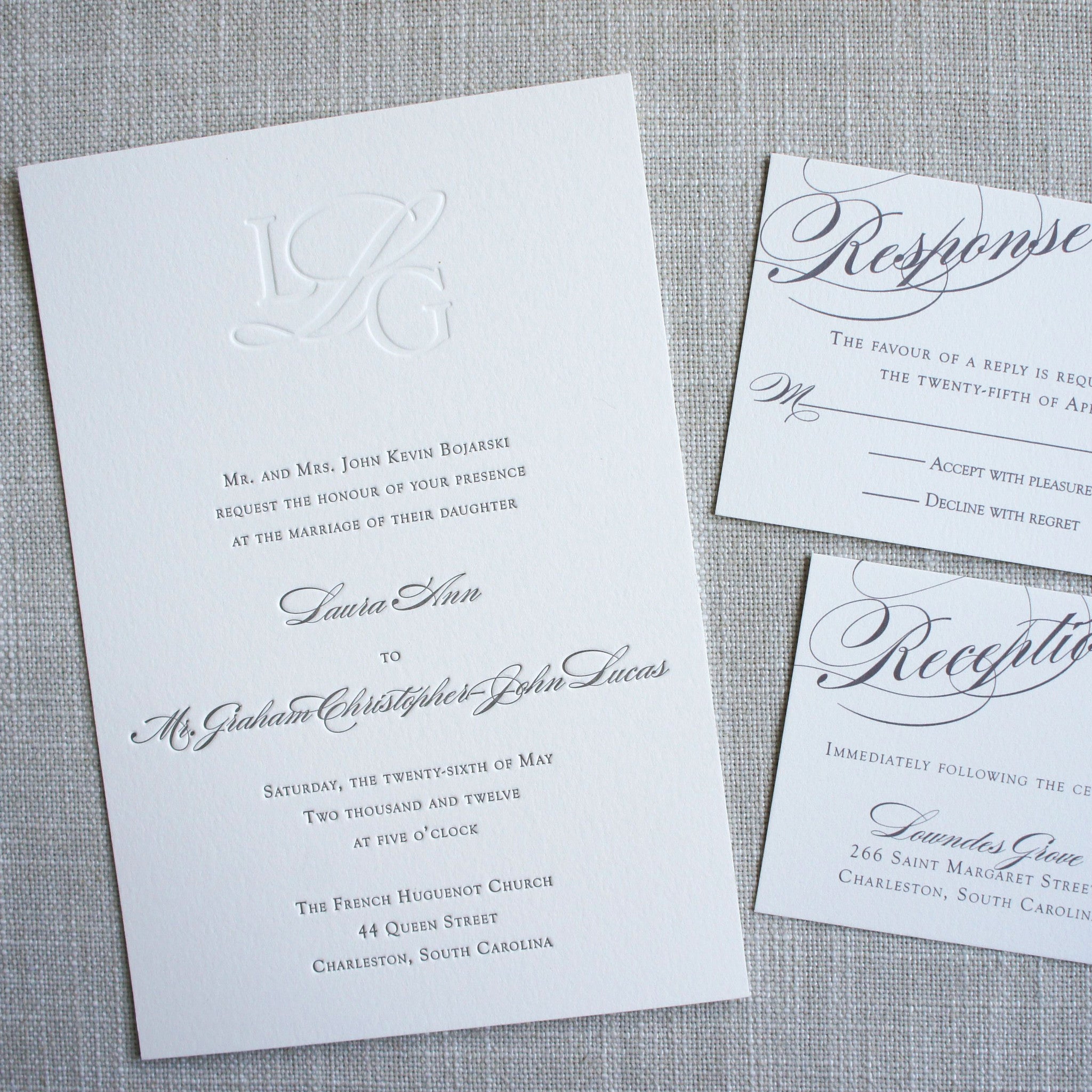 Classic Monogram Letterpress Wedding Invitation - Scotti Cline Designs