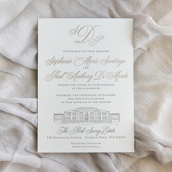 Park Savoy Estate Letterpress Wedding Invitation - Scotti Cline Designs