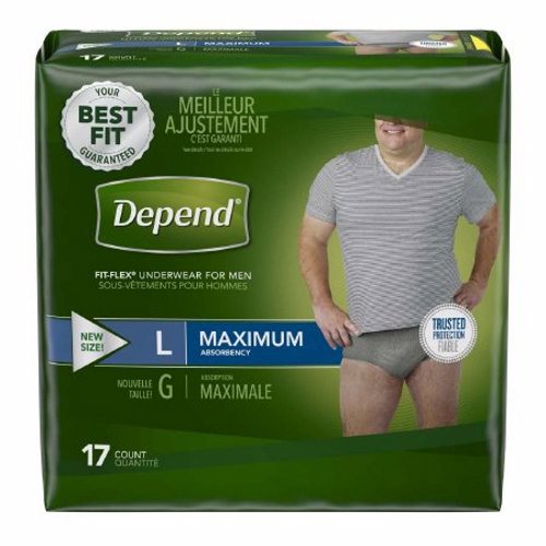 male adult absorbent underwear depend  fit-flex  pull on with tear away seams large disposable heavy gray 17 count by kimberly c