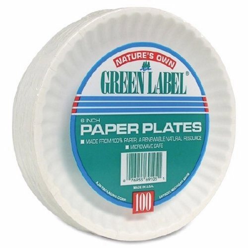 Plate Green Label Nature's Own White Disposable Paper 6 Inch Diameter - 100 Count by Lagasse
