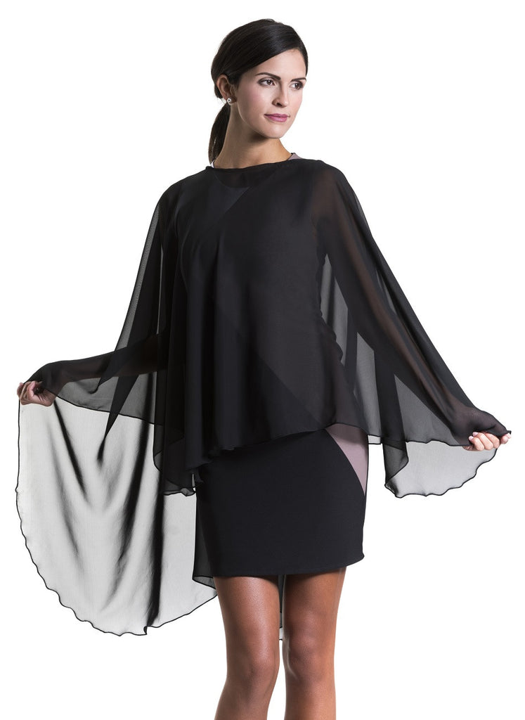 Black Chiffon Glamour Poncho Cape – Perlae Couture