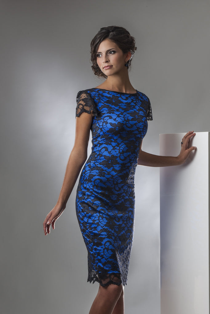 Sapphire and Black Lace Cocktail Dress – Perlae Couture