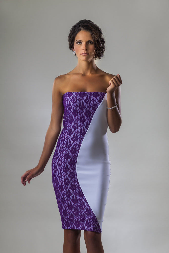 purple and white combination dress