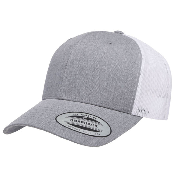 Yupoong 6606. Heather Gray/White Retro Trucker Snapback – Megadeluxe