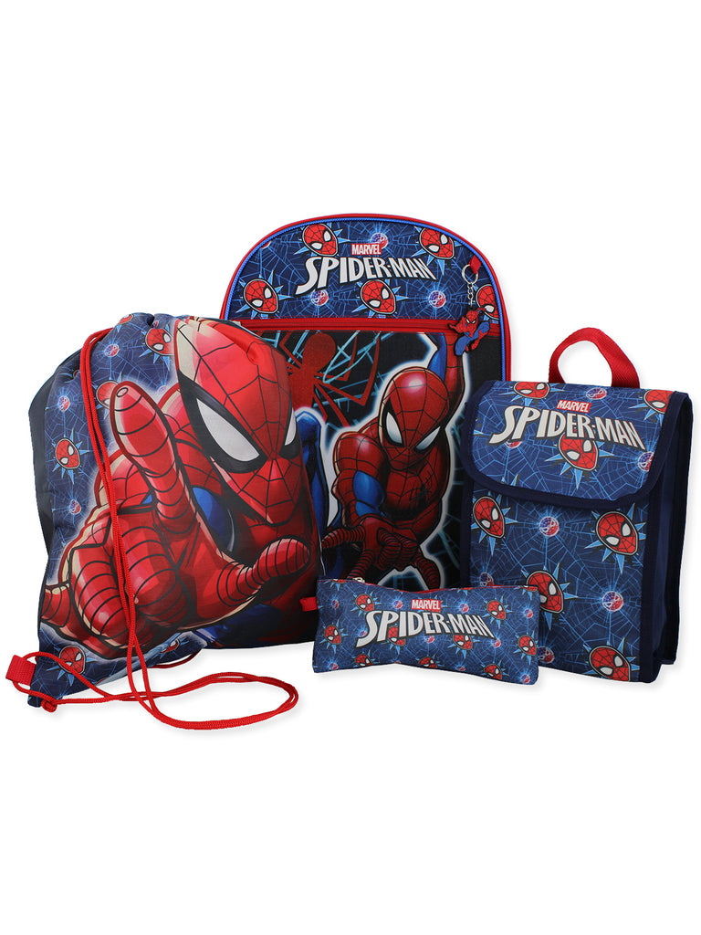 Spider-Man Marvel Backpack, Water Bottle, Lunch bag, utility case,  carabiner SET