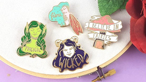 wicked, glittery, magical and fierce. wear these enamel lapel pins to show you are a badass woman