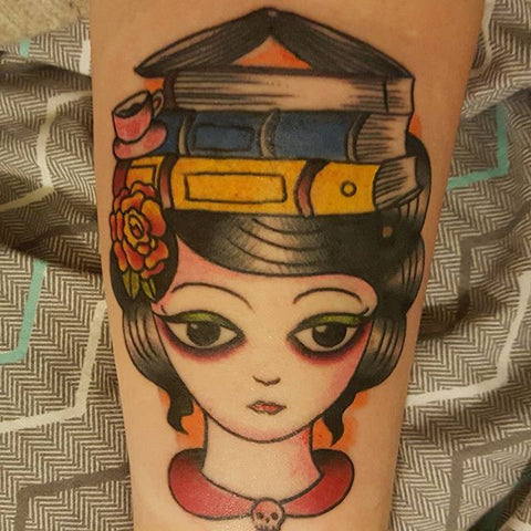Lauras librarian tattoo featuring art by jubly-umph