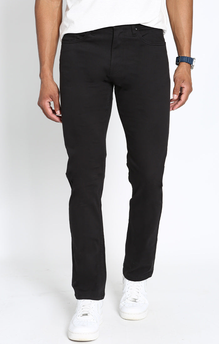 Image of Black Straight Fit Stretch Sateen 5 Pocket Pant