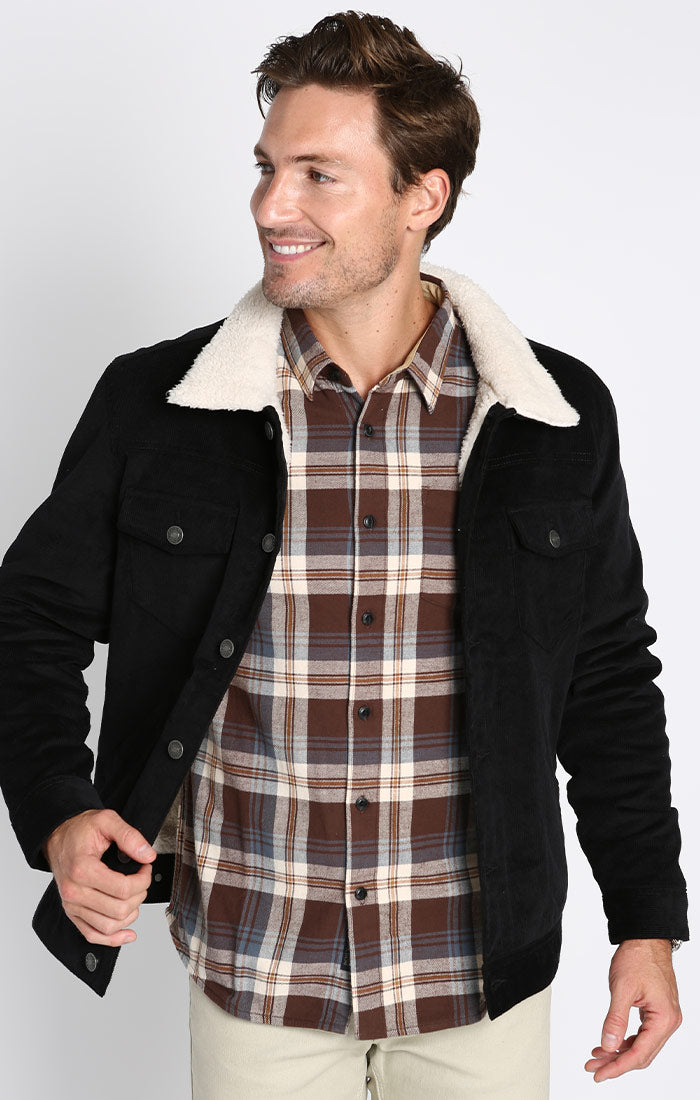 Image of Black Sherpa Lined Corduroy Trucker Jacket