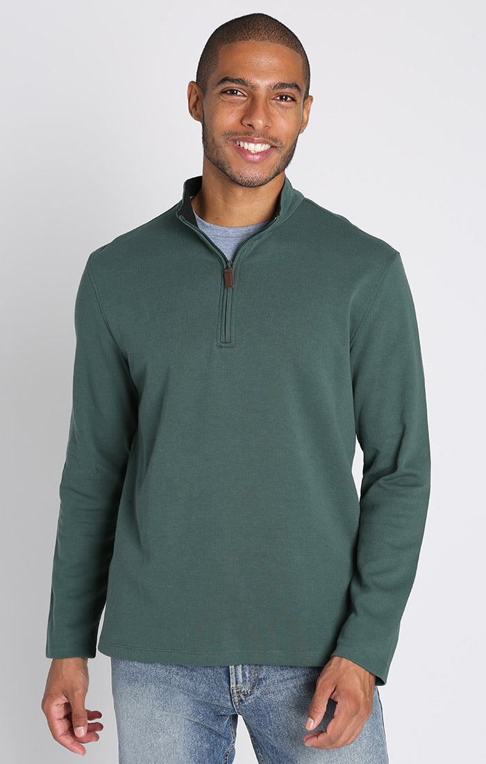 Image of Green Quarter Zip Cotton Modal Pullover