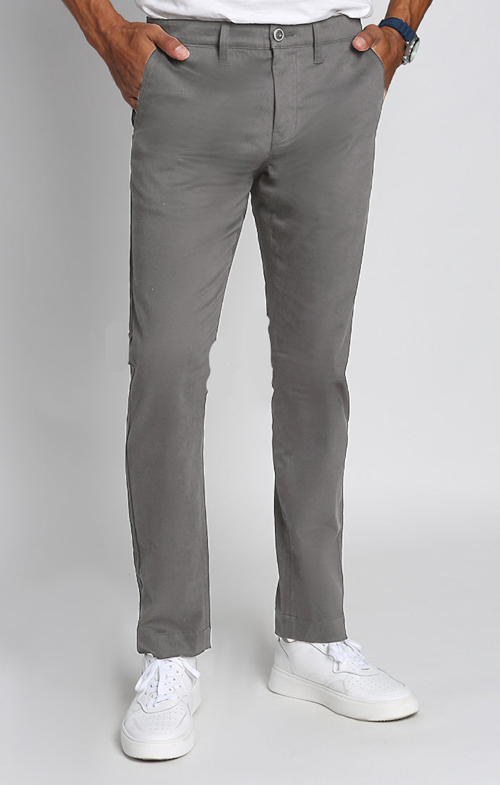 Image of Grey Bowie Straight Fit Stretch Sateen Chino Pant