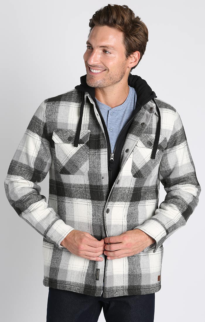Image of Grey Plaid Wool Blend Hooded Jacket