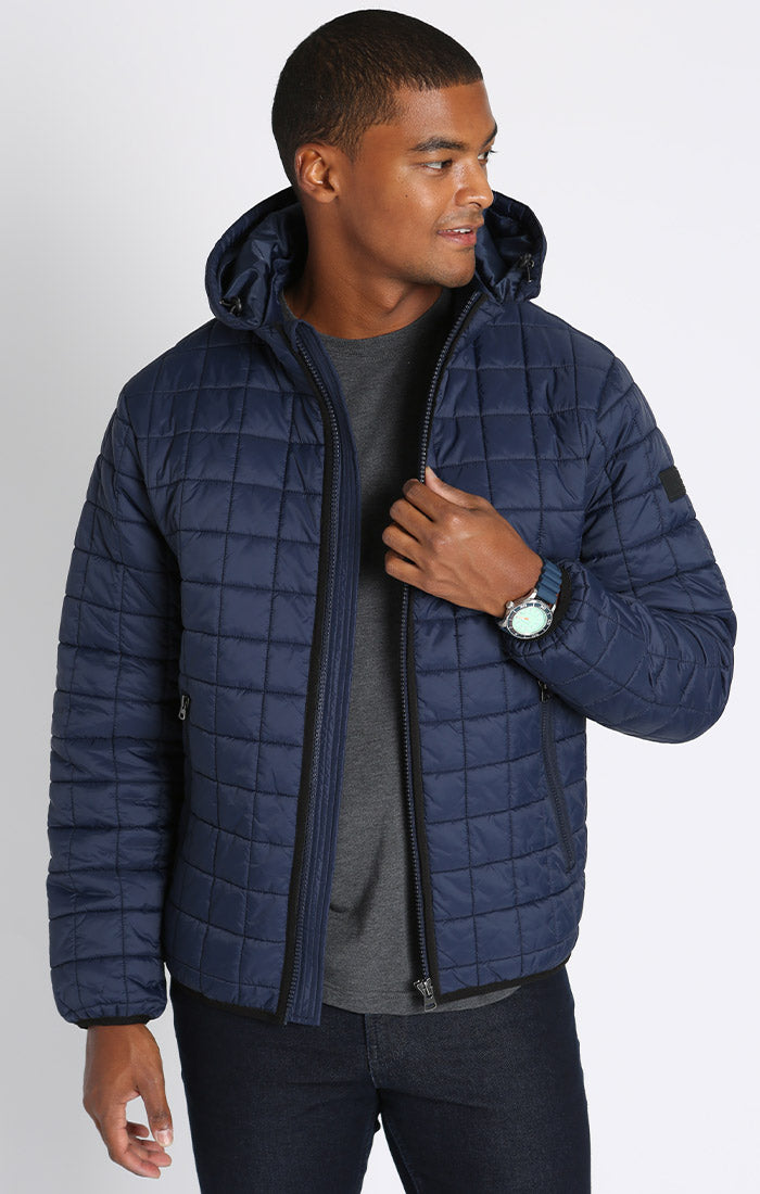 Image of Navy Light Quilted Hooded Puffer Jacket
