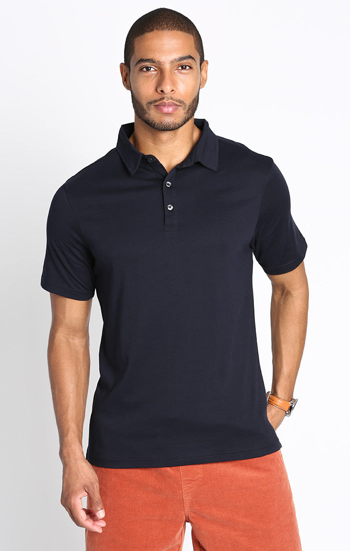 Image of Navy Pima Cotton Polo Shirt