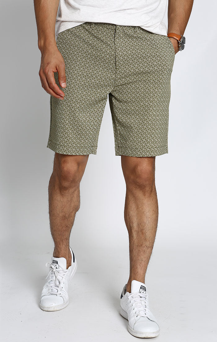 Olive Geo Print Performance Tech Short