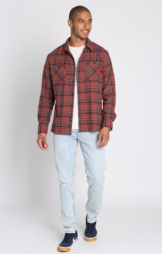 Lee Men's Stretch Flannel Shirt, 1x Gray Solid 1x Red Plaid, X-Large XL,  2-Pack