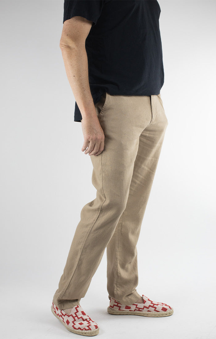 Image of Tan Straight Fit Linen Blend Chino Pant