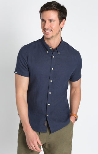 Blue Linen Short Sleeve Shirt – JACHS NY