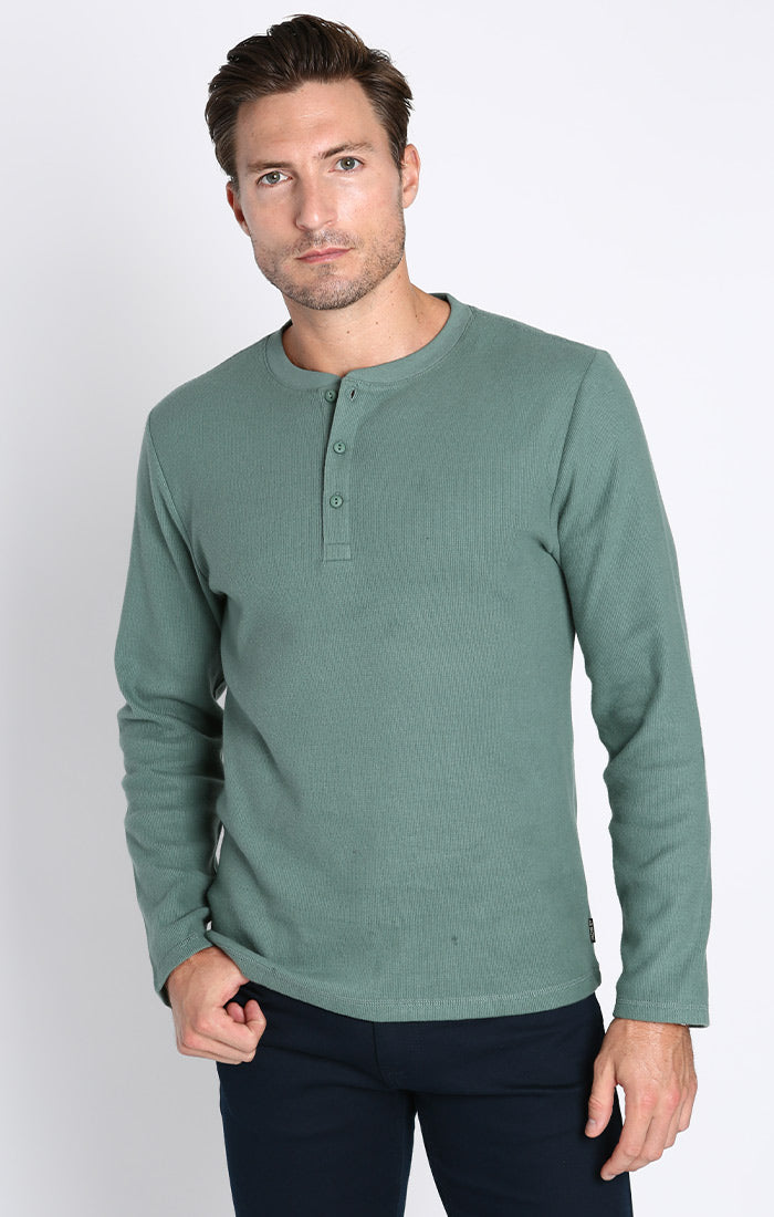 Image of Green Brushed Waffle Long Sleeve Henley