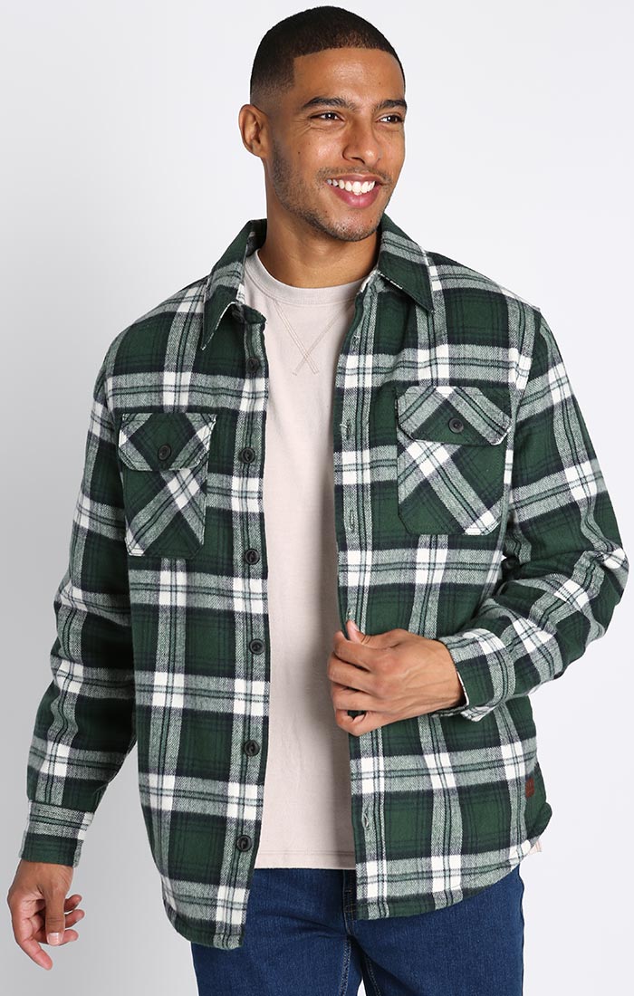 Image of Green Plaid Sherpa Lined Brushed Flannel