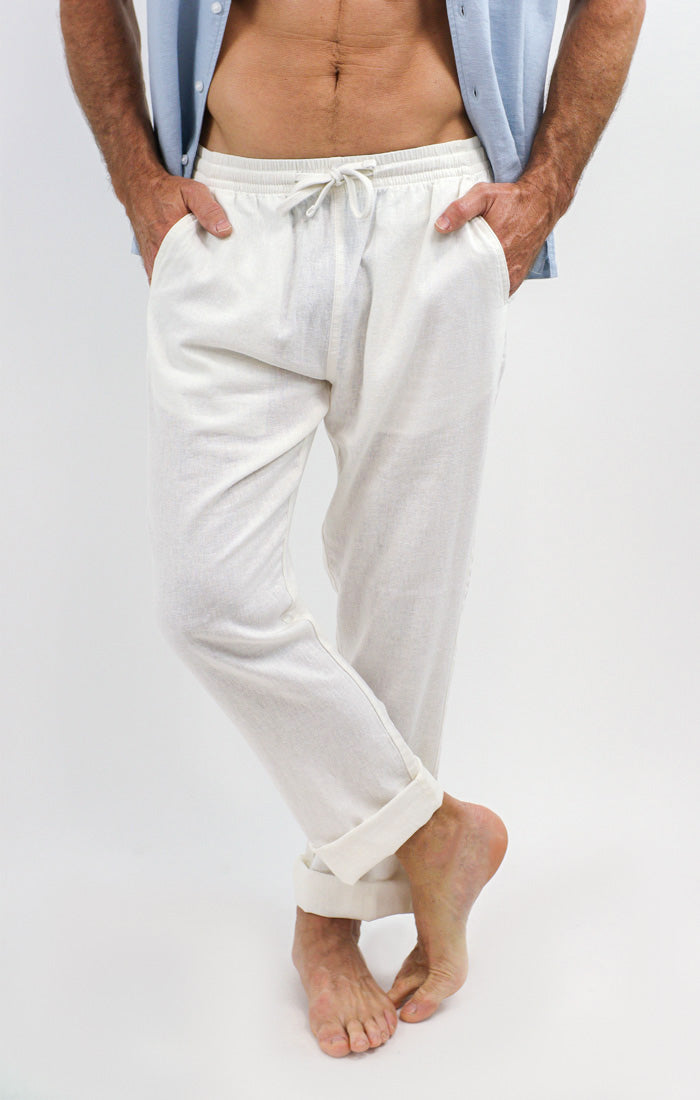 Image of White Linen Viscose Beach Pant