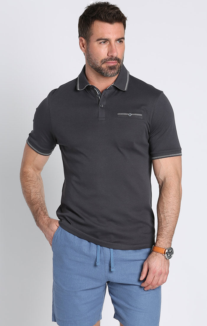 Image of Jet Charcoal Carlyle Luxe Interlock Polo